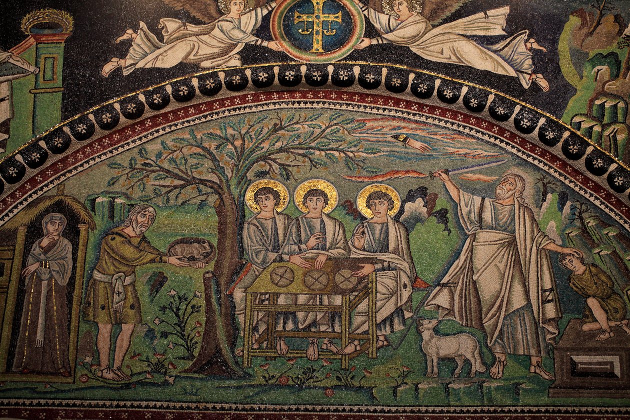 Mozaika ze Starego Testamentu „Ofiara Izaaka”. Bazylika San Vitale. VI wiek, Rawenna, Włochy. UNESCO autorstwa Unbekannt