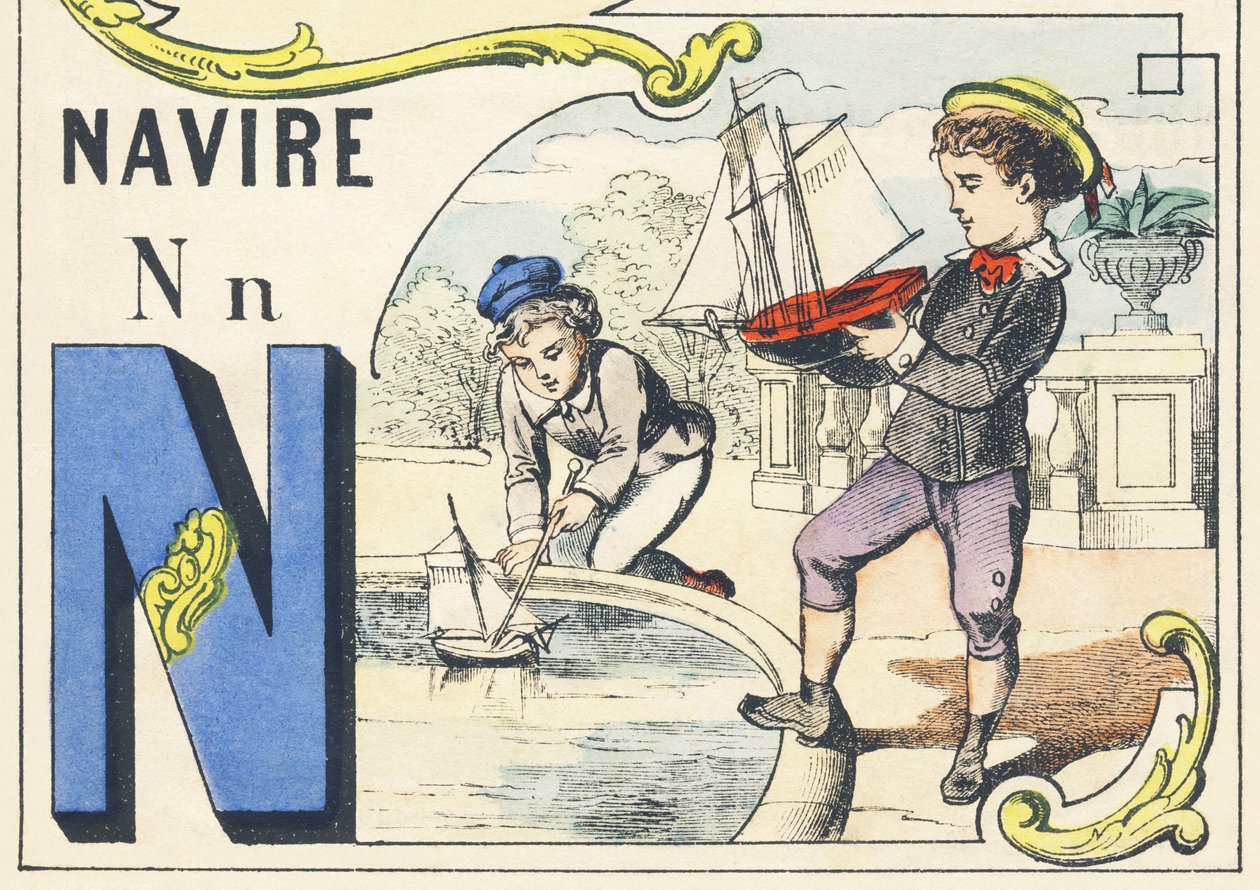 N: statek - alfabet gier, c.1890 (ilustracja) autorstwa Unbekannt