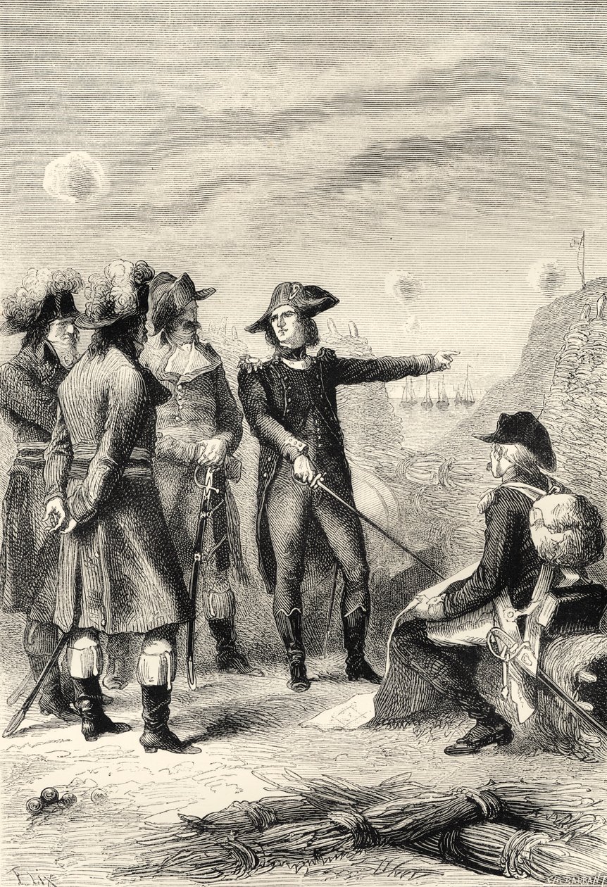 Napoleon podczas oblężenia Tulonu we Francji w 1793 r. (rycina) autorstwa Unbekannter Künstler