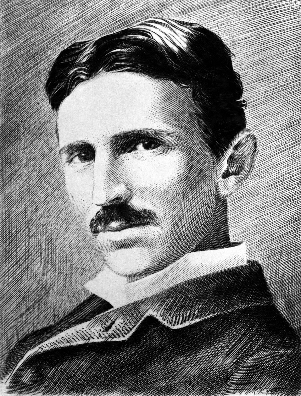 Nikola Tesla, urodzony w Chorwacji inżynier serbski, fizyk i wynalazca, ok. 1885 autorstwa Unbekannter Künstler