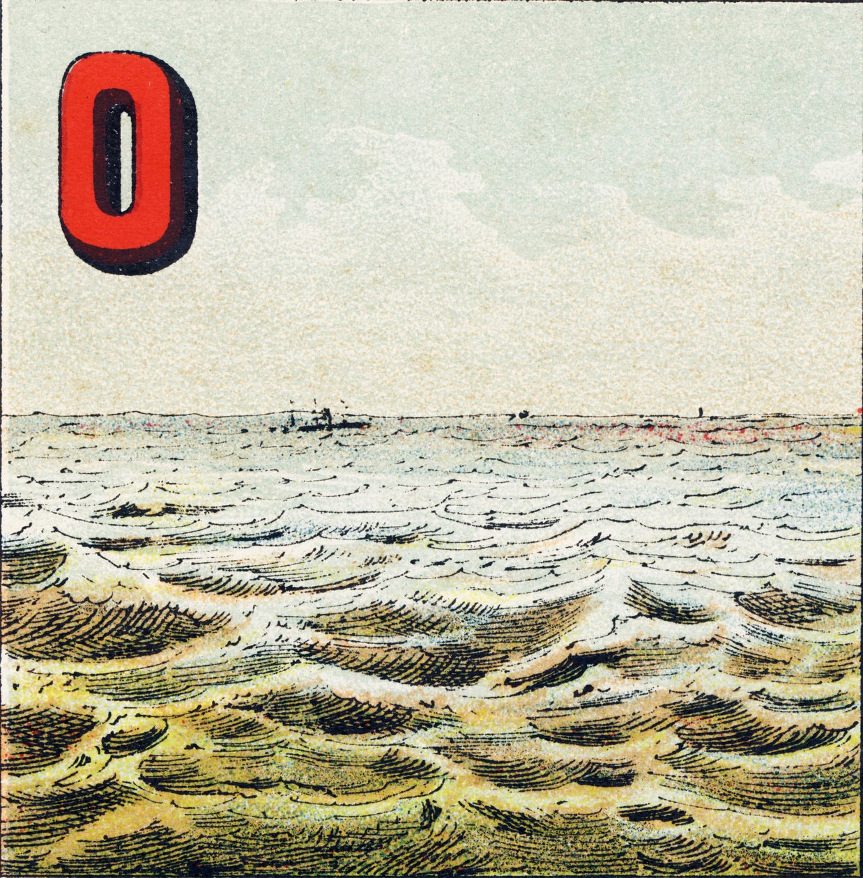 O: Oceanie. Niezmierzony bezmiar wody otaczający Ziemię. Woda oceaniczna jest słona; człowiek nie może tego wypić - rycina wydobyta z alfabetu geograficznego. Guerin-Muller et Cie, wydawnictwo, Paryż autorstwa Unbekannt