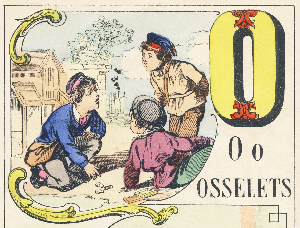 O : osselets - alfabet gier, c.1890 (ilustracja) autorstwa Unbekannt