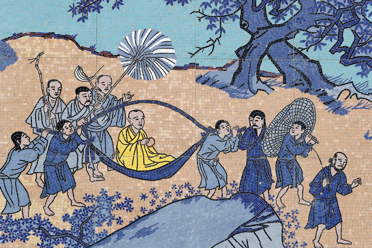 buddyjska pagoda Ong Nui, fresk ścienny, mnich buddyjski, Quy Nhon, Wietnam, 2019 (zdjęcie) autorstwa Unbekannt