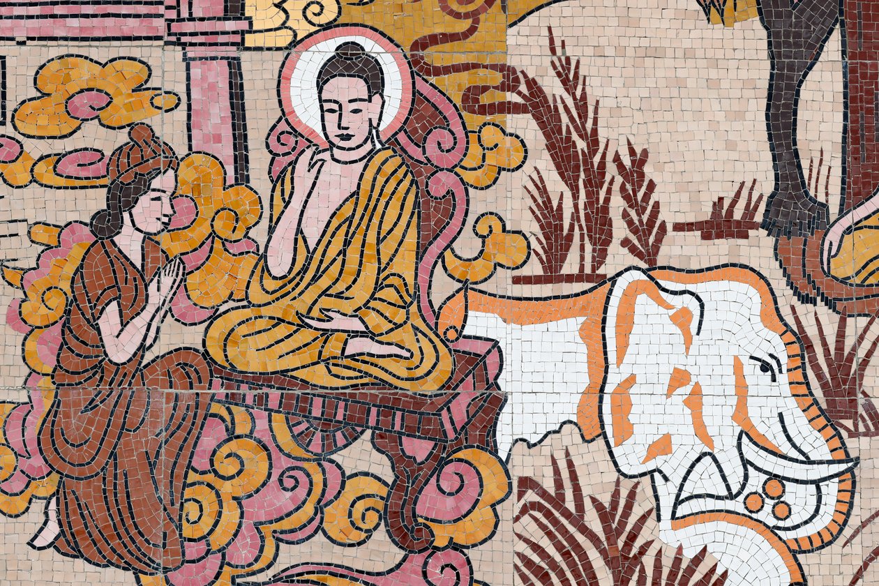 Buddyjska pagoda Ong Nui, fresk ścienny, Życie Buddy, Quy Nhon, Wietnam, 2019 (zdjęcie) autorstwa Unbekannt