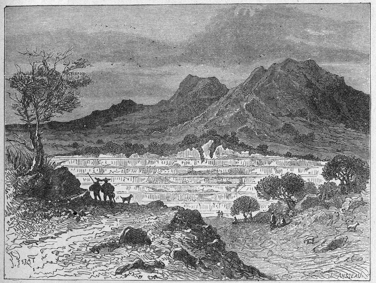 Otwarty kamieniołom soli kamiennej w Cardone, ok. 1880 r. (rycina) autorstwa Unbekannter Künstler