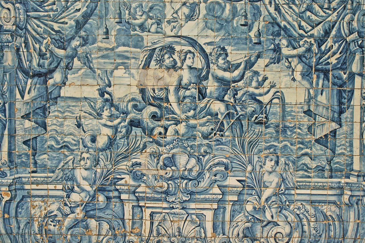 Porto, katedra katolicka Se (oryginał z XII wieku), azulejos, ręcznie malowane niebieskie kafelki autorstwa Unbekannter Künstler