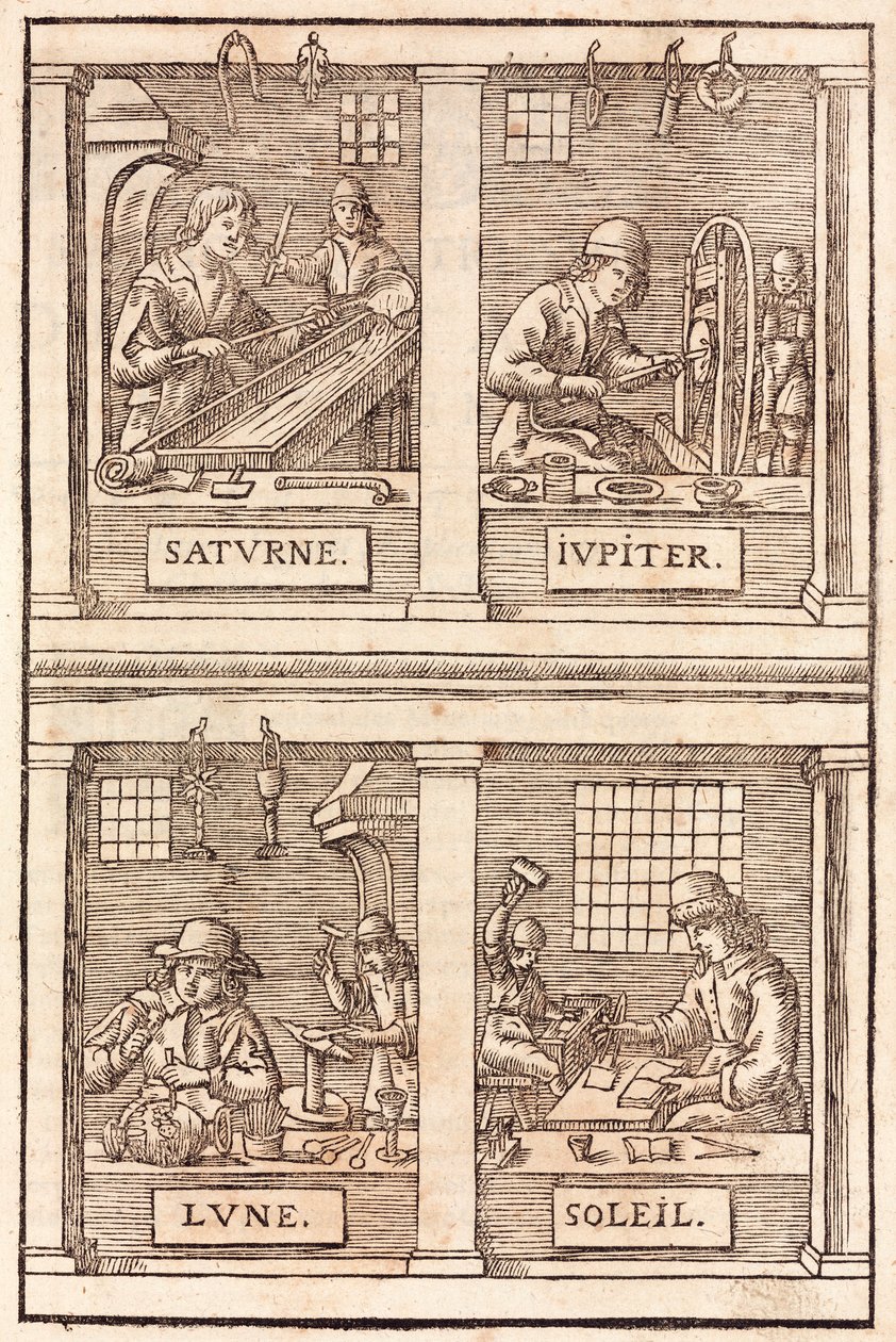 Symbole złotnicze i alchemiczne: Saturn i ołów, Jowisz i cyna, Księżyc i srebro, Słońce i złoto - Goldsmiths & Silversmiths Symbolika alchemiczna autorstwa Unbekannt