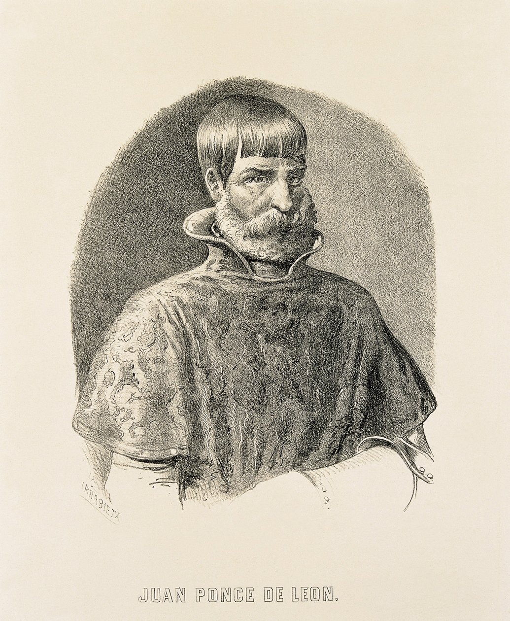 PONCE DE LEON, Juan (1460-1521). Hiszpański zdobywca Puerto Rico (1508) i odkrywca Florydy (1502) (rycina) autorstwa Unbekannter Künstler