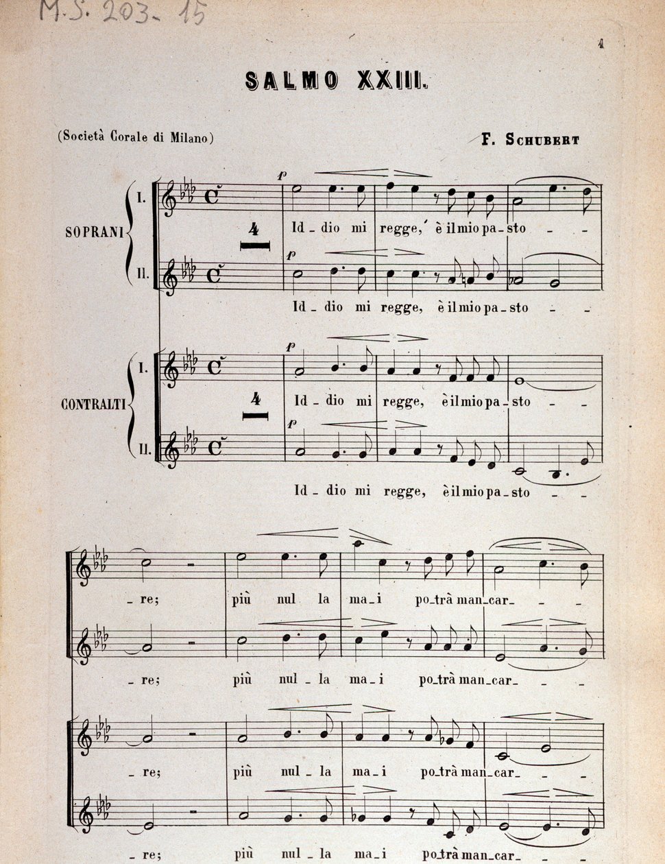 Strona partytury muzycznej Psalmu 23, op 132, D 706 autorstwa Franza Schuberta autorstwa Unbekannter Künstler