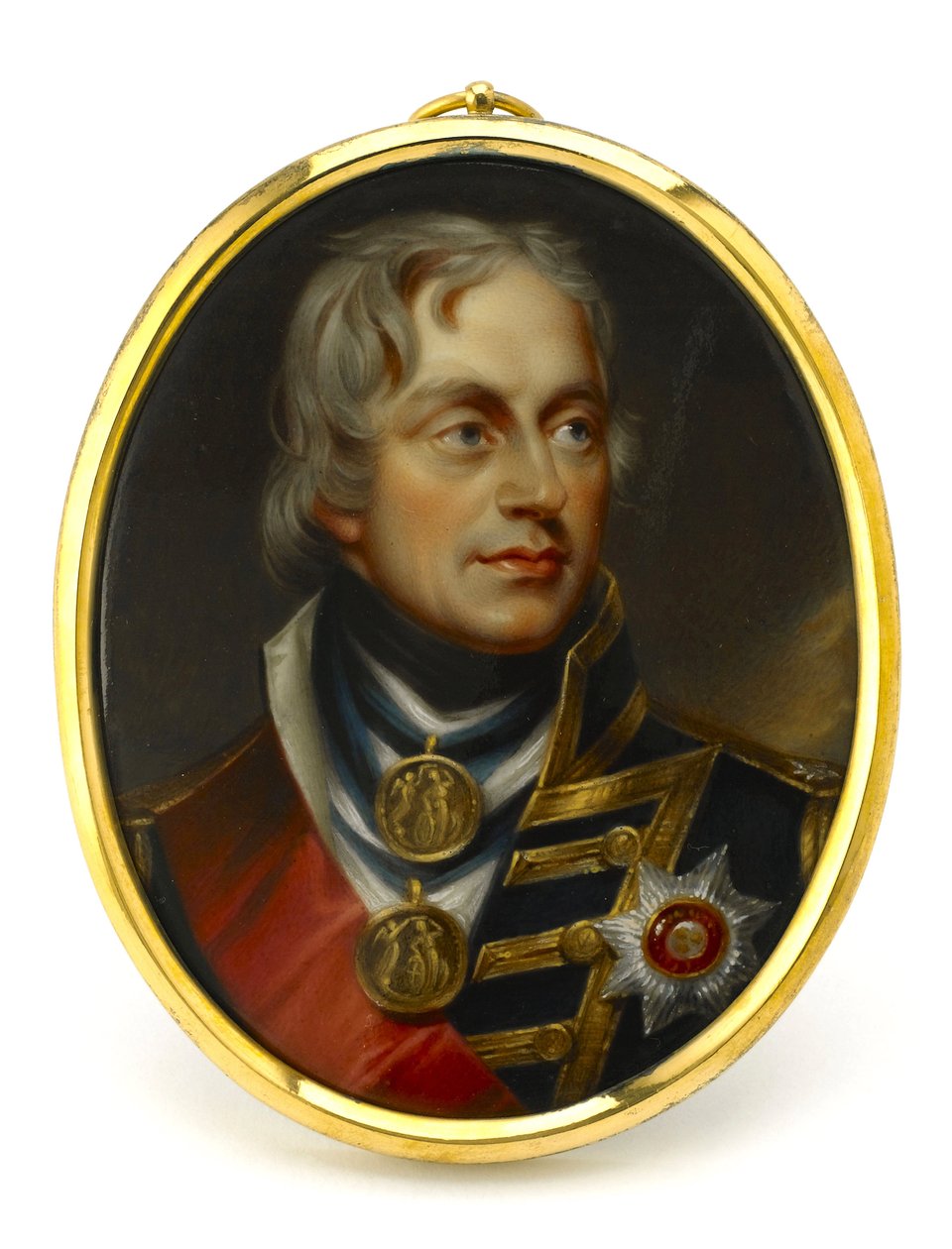 Malowana miniatura przedstawiająca wiceadmirała Horatio Nelsona (1758-1805). Zamontowany na miedzianym i emaliowanym wisiorku, początek XIX wieku, portret Henry