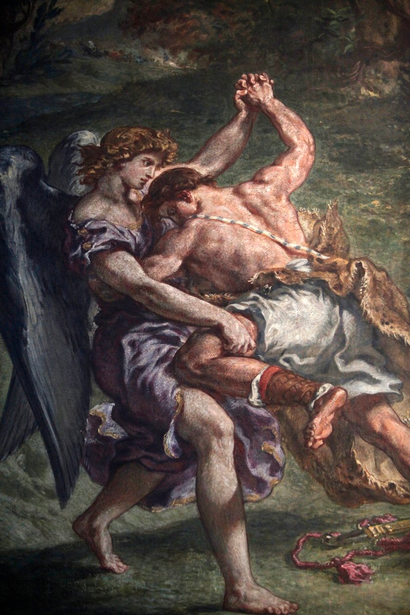 Obraz Eugene Delacroix w bazylice Saint Sulpice, Paryż: Jakub walczący z aniołem, Paryż, Francja autorstwa Unbekannt