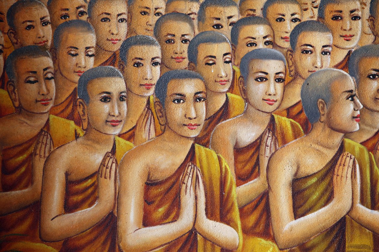 Malowidło przedstawiające mnichów (słuchających Buddy) Udong Cambodge autorstwa Unbekannt