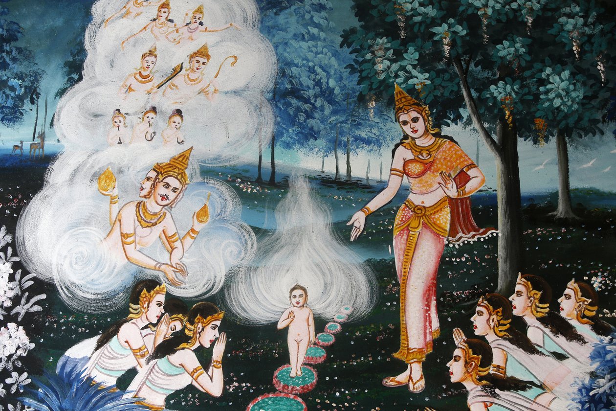 Malowanie w Wat Dab Phai, Chiang Mai. Tajlandia. Mały Budda autorstwa Unbekannt