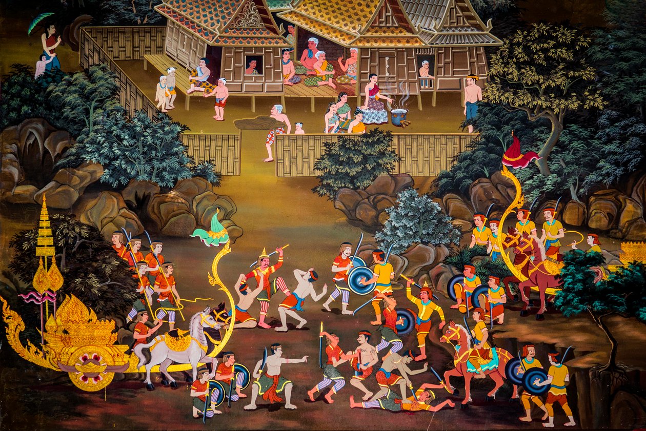 Pinturas de cenas de aldeia com Buda na Tailândia, Wat bang riang, Thub Pat/ Paintings, Wat bang riang, Thub Pat, Phang Nga, Tailândia, Ásia (foto)polonês autorstwa Unbekannter Künstler
