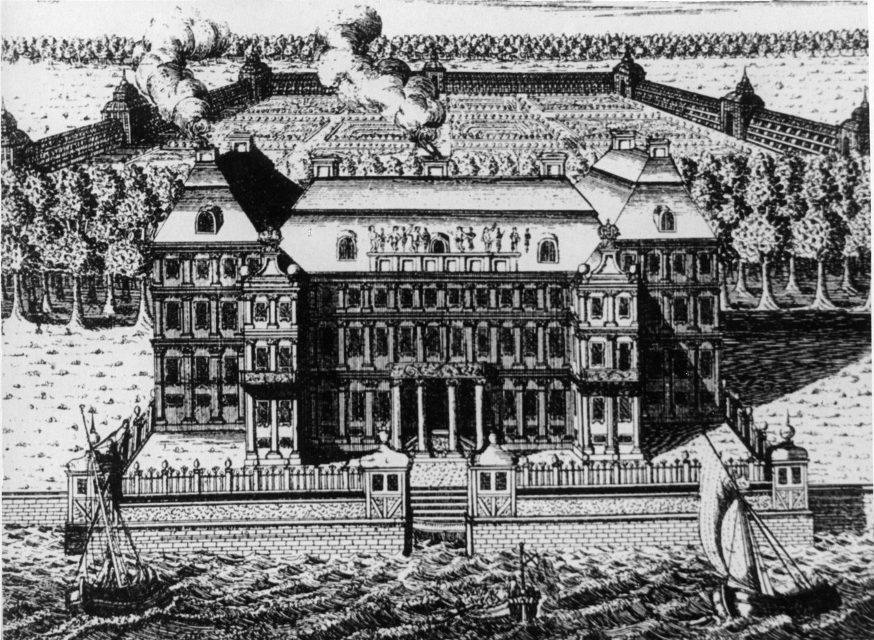 Pałac A, Mieńszykow na Wyspie Wasilijów: Jeden z pierwszych budynków zbudowanych w Petersburgu (1711-1716), rycina A, Zubow (1717), Rosja. autorstwa Unbekannt