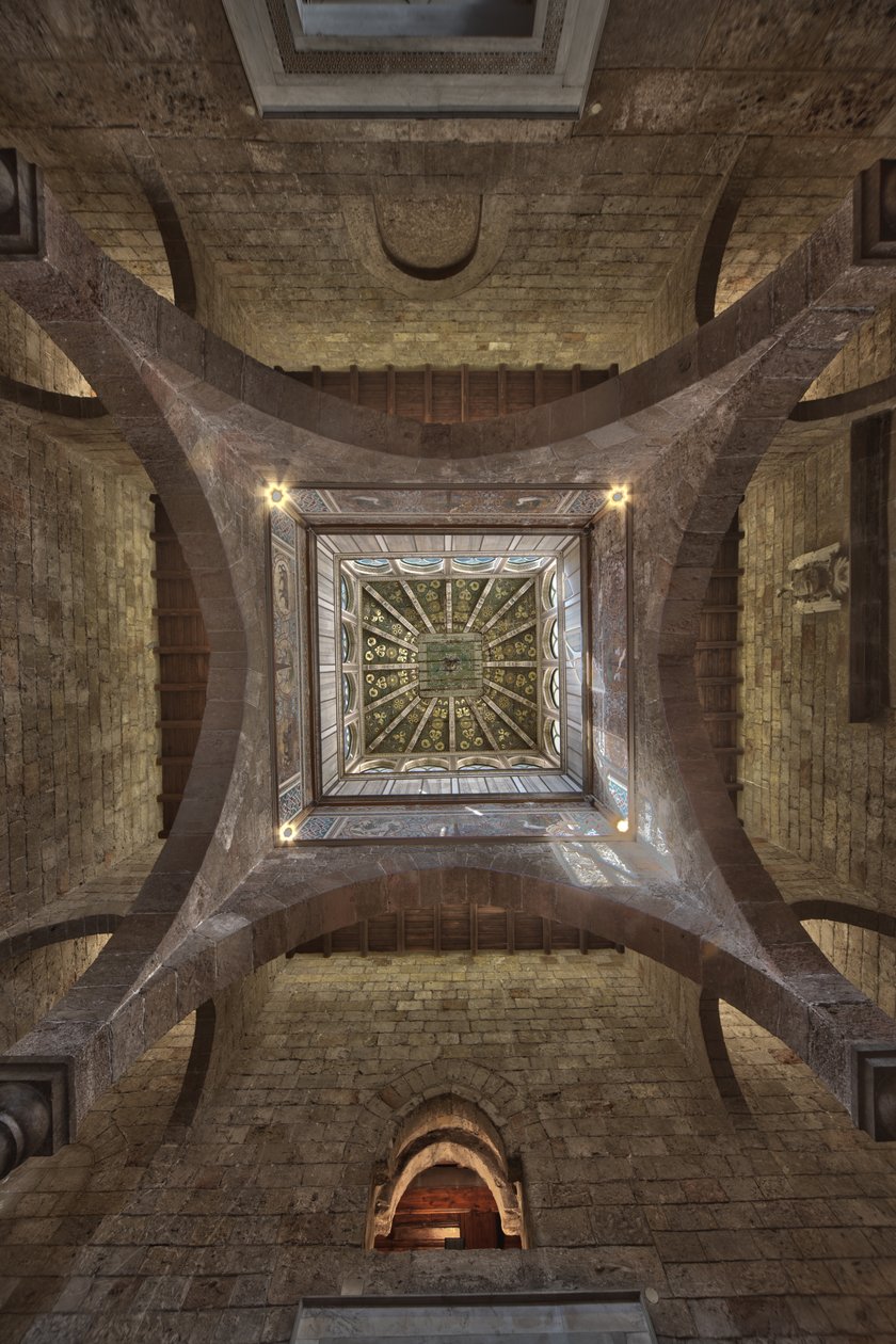 Palermo, Pałac Królewski lub Palazzo dei Normanni (Pałac Normanów), Wieża Joharia, Sala Wiatrów: drewniany wierzchołek z Różą Wiatrów (Róża Wiatrów) pośrodku Widok zenitalny autorstwa Unbekannter Künstler