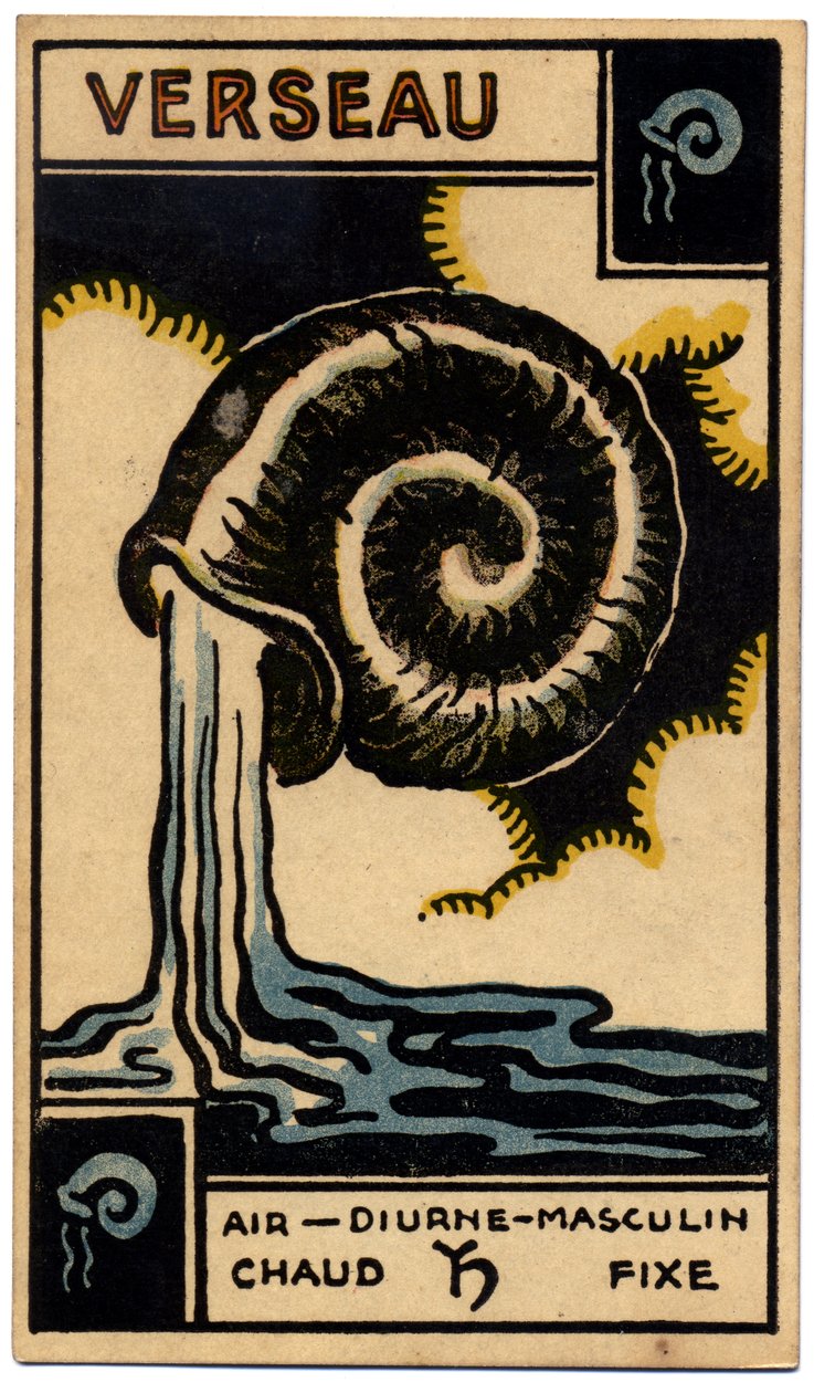 Paranormalne. Astrologia. Wodnik (Nosiciel Wody). Karta astrologiczna z: Le Tarot Astrologique (Astrological Tarot), Georges Muchery, Francja autorstwa Unbekannter Künstler