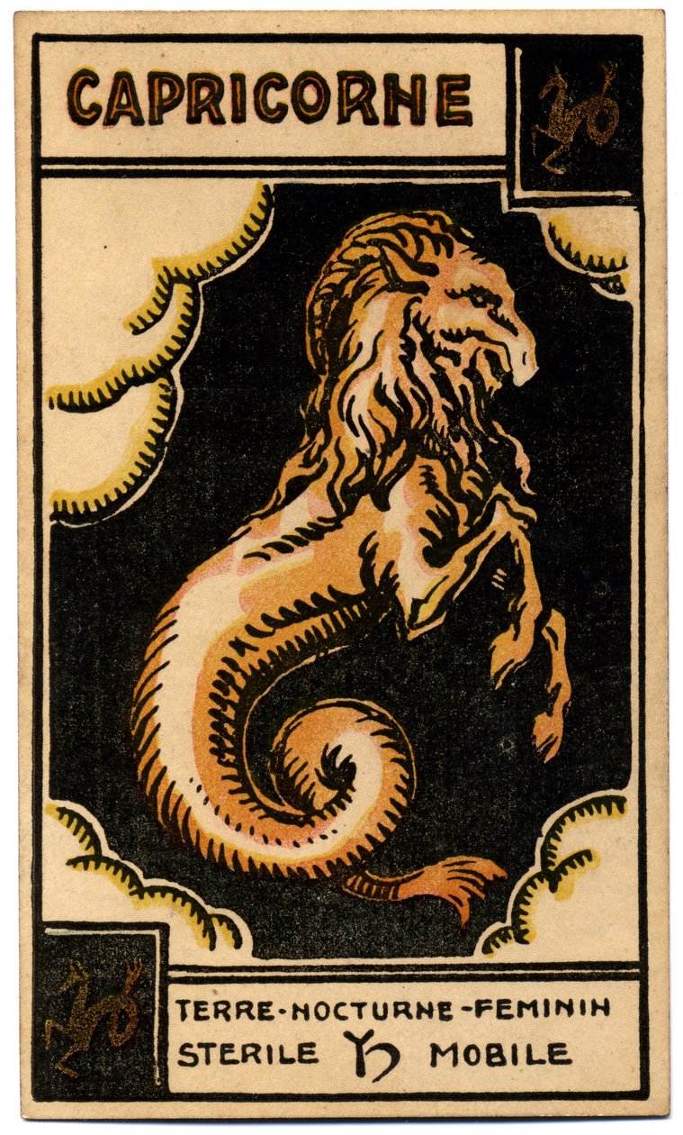 Paranormalne. Astrologia. Koziorożec (Morze Got). Karta astrologiczna z: Le Tarot Astrologique (Astrological Tarot), Georges Muchery, Francja autorstwa Unbekannter Künstler