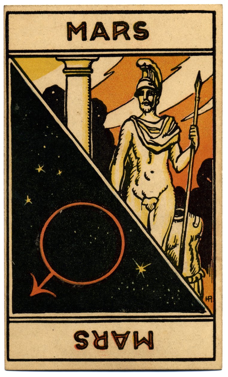 Paranormalne. Astrologia. Mars (planeta). Karta astrologiczna z: Le Tarot Astrologique (Astrological Tarot), Georges Muchery, Francja autorstwa Unbekannter Künstler