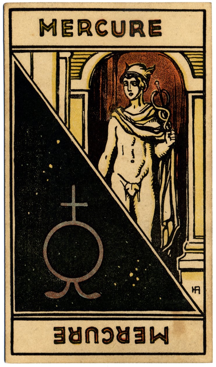 Paranormalne. Astrologia. Planeta Merkury). Karta astrologiczna z: Le Tarot Astrologique (Astrological Tarot), Georges Muchery, Francja autorstwa Unbekannter Künstler