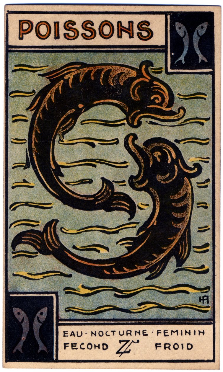 Paranormalne. Astrologia. Ryby (Ryba). Karta astrologiczna z: Le Tarot Astrologique (Astrological Tarot), Georges Muchery, Francja autorstwa Unbekannter Künstler