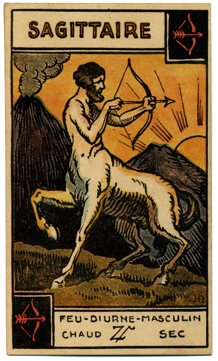 Paranormalne. Astrologia. Strzelec (Łucznik). Karta astrologiczna z: Le Tarot Astrologique (Astrological Tarot), Georges Muchery, Francja autorstwa Unbekannter Künstler