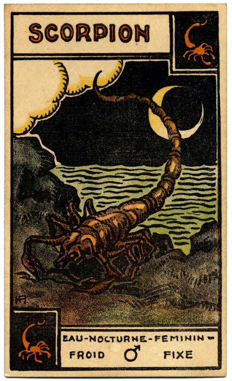 Paranormalne. Astrologia. Skorpion (Skorpion). Karta astrologiczna z: Le Tarot Astrologique (Astrological Tarot), Georges Muchery, Francja autorstwa Unbekannter Künstler