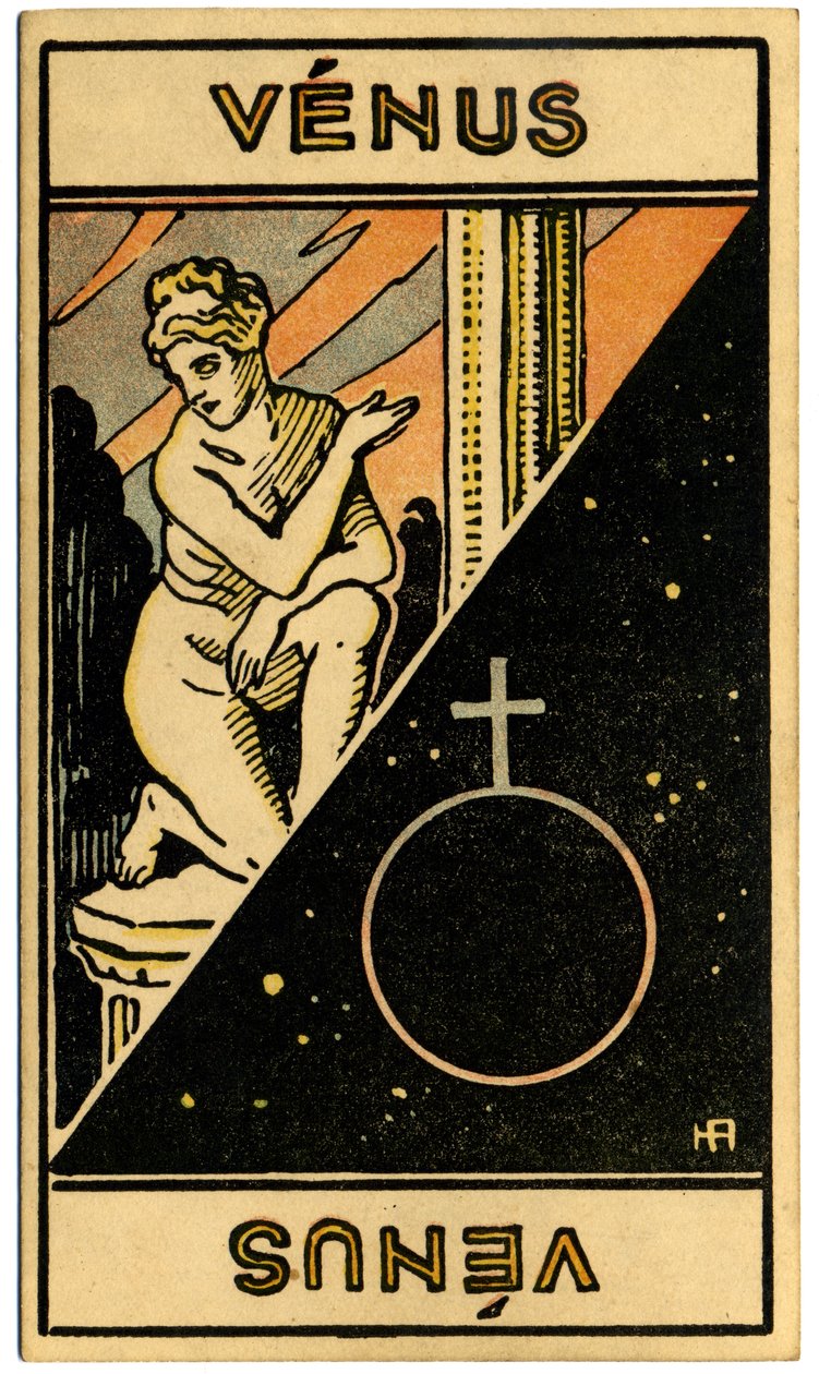 Paranormalne. Astrologia. Wenus (planeta). Karta astrologiczna z: Le Tarot Astrologique (Astrological Tarot), Georges Muchery, Francja autorstwa Unbekannter Künstler