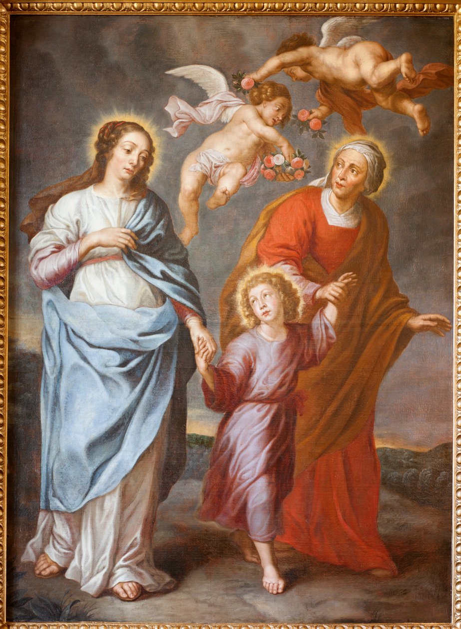 Kościół parafialny (Parochiale kerk Sint-Dionysius van Lede). Wnętrze. Nawa północna. Ołtarz. Obraz. Święta Rodzina. autorstwa Unbekannter Künstler