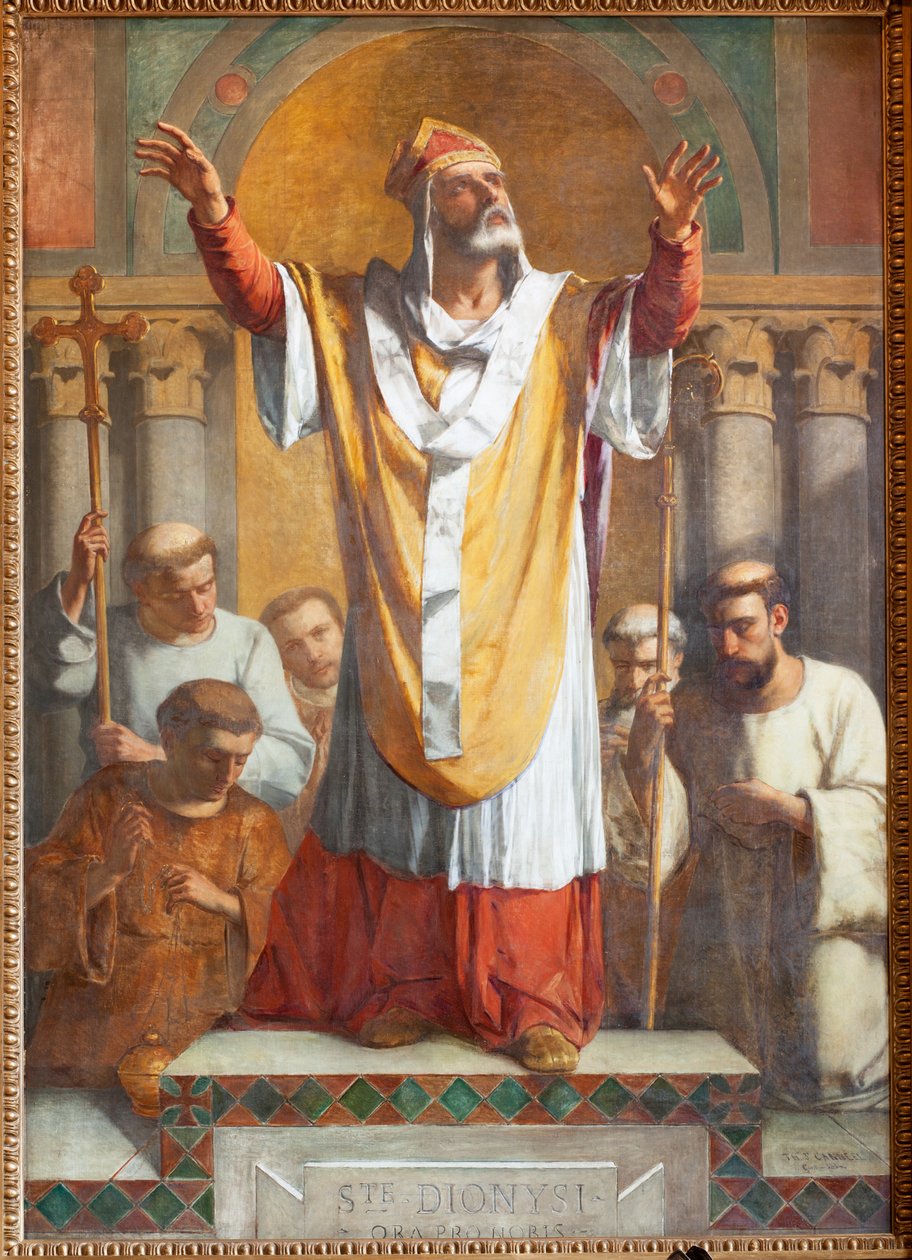 Kościół parafialny (Parochiale kerk Sint-Dionysius van Lede). Wnętrze. Nawa południowa. Ołtarz. Obraz. Święty Denis. Podpisano i opatrzono datą 1854 ThEodore-Joseph Canneel. autorstwa Unbekannter Künstler