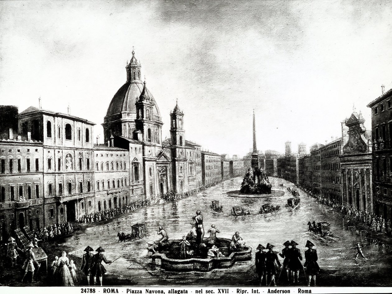 Piazza Navona w Rzymie, druk XVII-wieczne domy w Rzymie autorstwa Unbekannt
