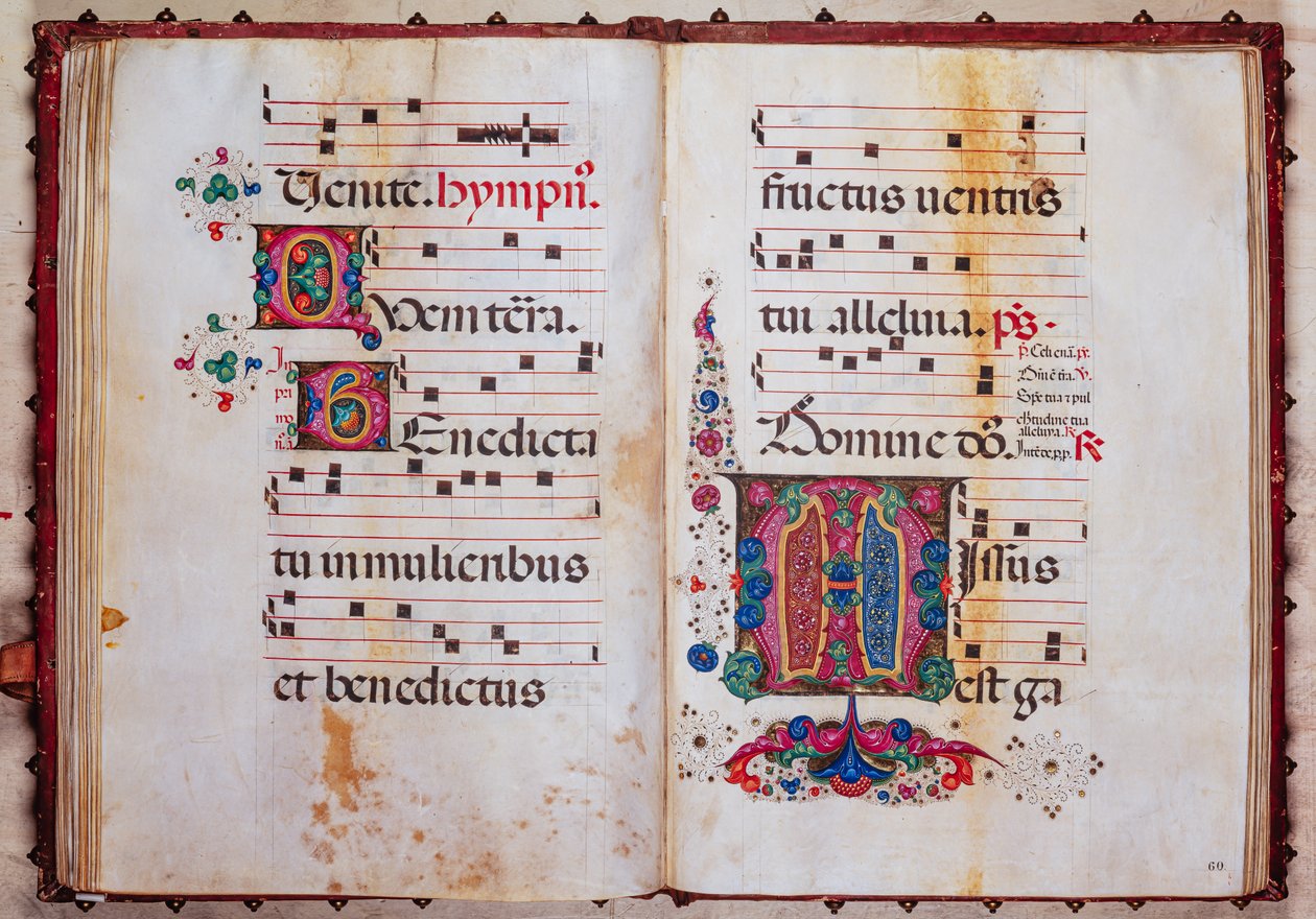 Biblioteka Piccolomini: księga chóralna, cod.13.O, ff. 59v-60r z „foliowanym inicjałem”, autorstwa Venturino Mercati. autorstwa Unbekannter Künstler