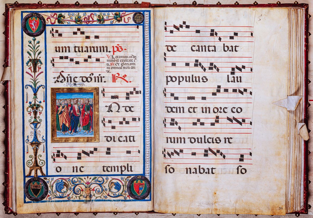 Biblioteka Piccolomini: księga chóralna, dorsz. 26.R, nn. 29v-30r z „Chrystusem i wszystkimi świętymi”, autorstwa Giovanniego di Taldo. autorstwa Unbekannter Künstler