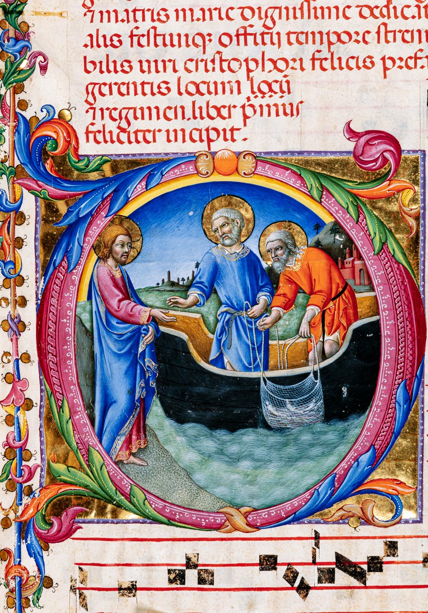 Biblioteka Piccolomini: księga chóralna, dorsz. 27.11, n. 1r z „Wezwaniem św. Piotra i św. Andrzeja” Sano di Pietro. Szczegół. autorstwa Unbekannter Künstler