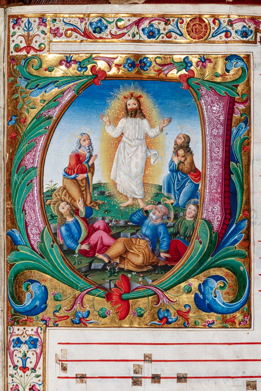 Biblioteka Piccolomini: księga chóralna, dorsz. 29.13, n. 30r z „Przemienieniem” autorstwa florenckiego iluminatora. Szczegół. autorstwa Unbekannter Künstler