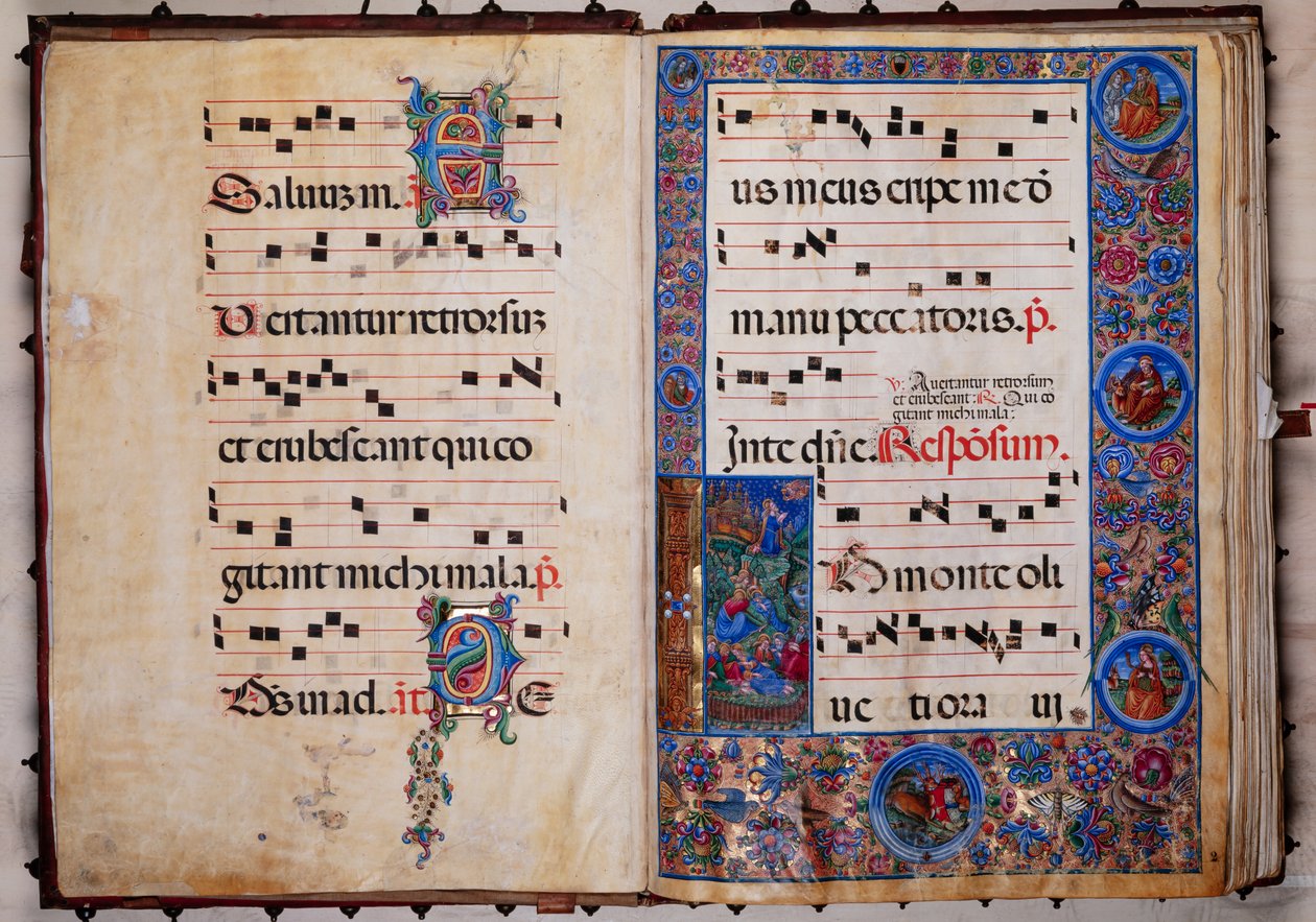 Biblioteka Piccolomini: księga chóralna, dorsz. 8-H, nn. 1v-2r z „Chrystusem w Ogrójcu”, Bernardino Cignoni. autorstwa Unbekannter Künstler