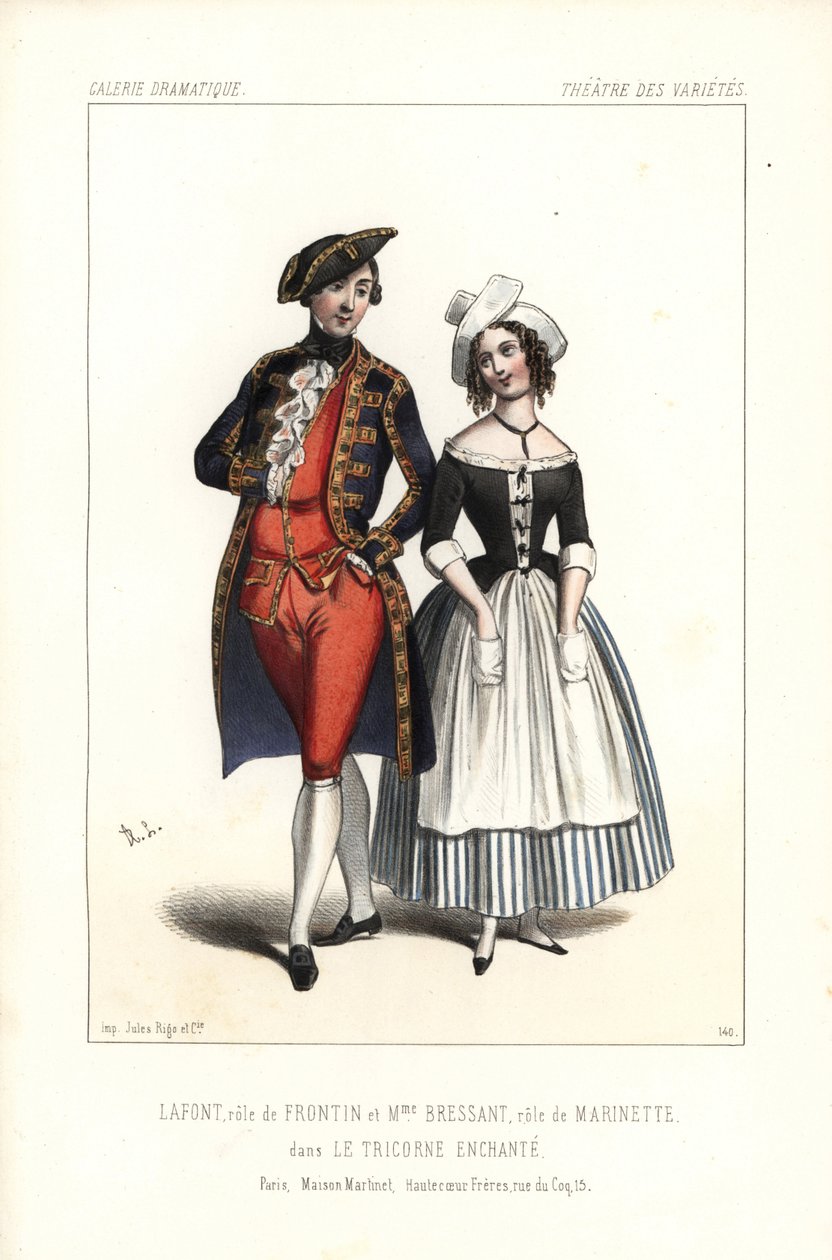 Pierre-Cheri Lafont w roli Frontina i Madame Bressant lub Augustine Dupont jako Marinette w Le Tricorne Enchante Theophile
