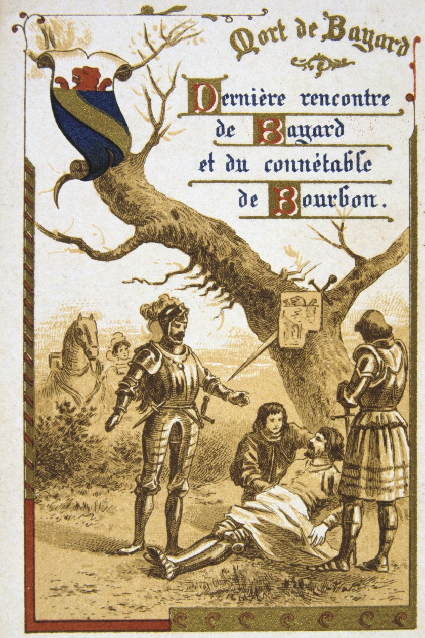 Pierre Terrail, Seigneur de Bayard (1475-1524), francuski bohater, "rycerz bez strachu i bez zarzutu". XIX wiek (karta handlowa w chromolitografii) autorstwa Unbekannter Künstler