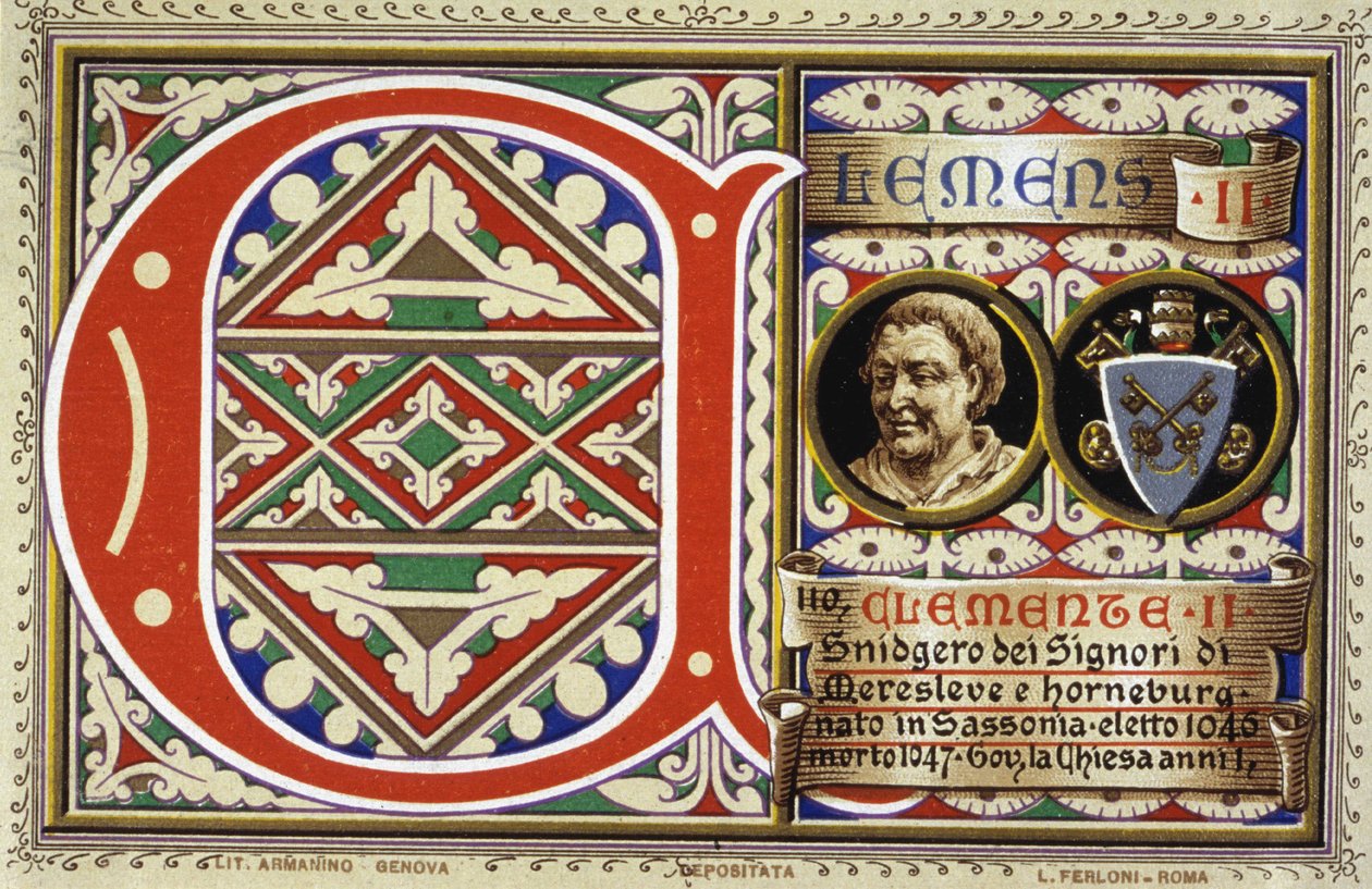 Papież Klemens II (1046-1047). Chromolitografia z 1903 roku. autorstwa Unbekannter Künstler