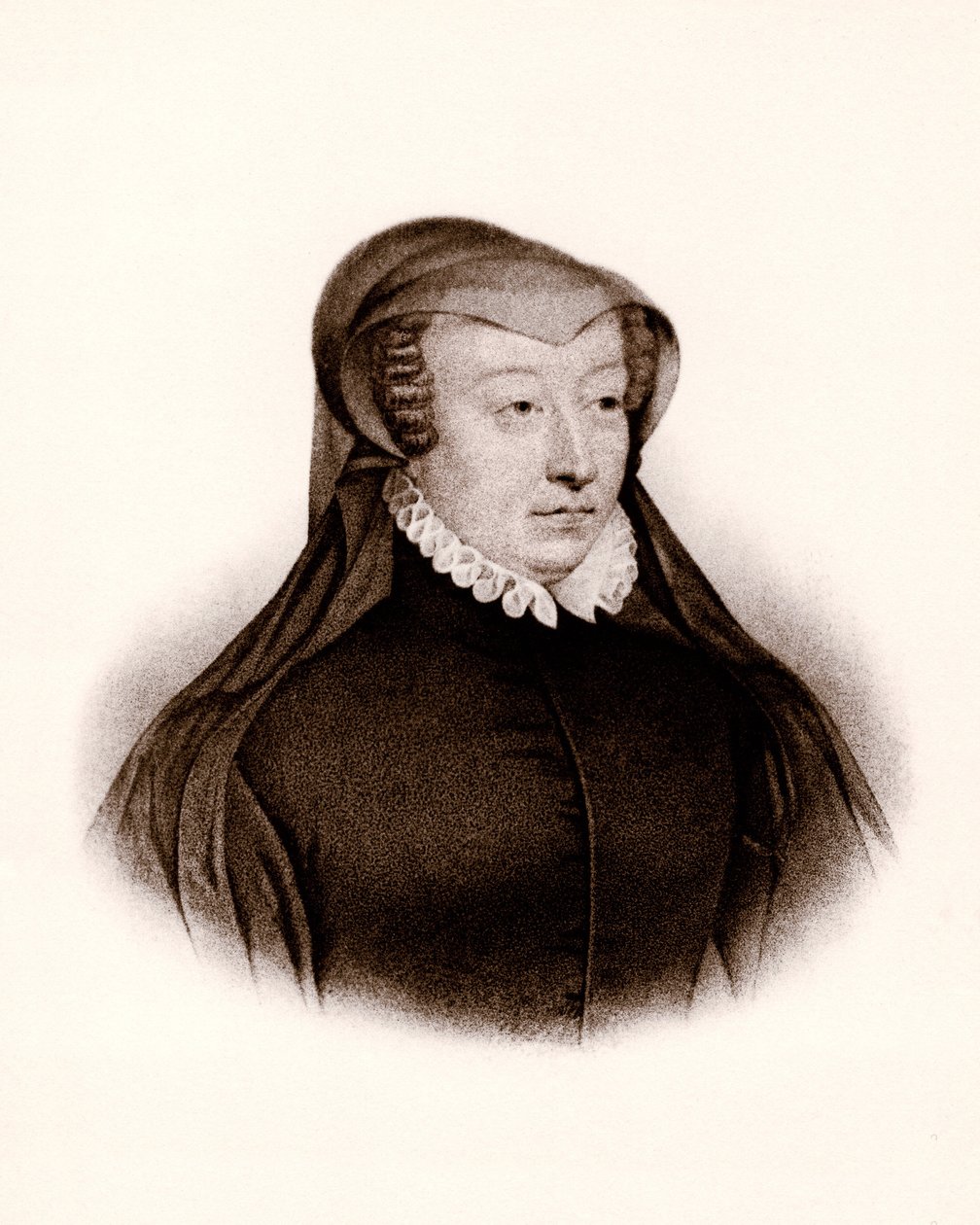 Portret Katarzyny Medycejskiej (Caterina de Medici) (1519-1589). Królowa Francji, rycina z XIX wieku autorstwa Unbekannter Künstler