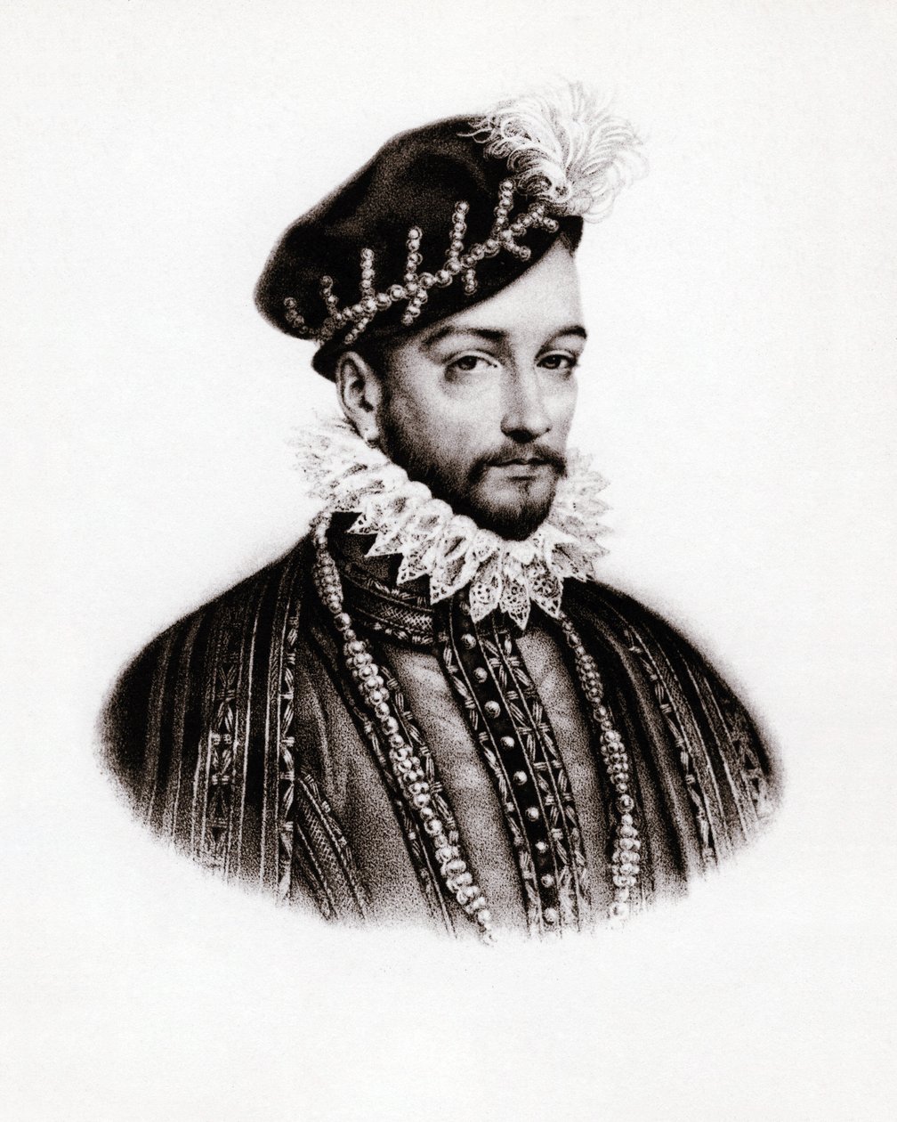 Portret Karola IX (1560-1574) króla Francji, rycina, sd. autorstwa Unbekannter Künstler