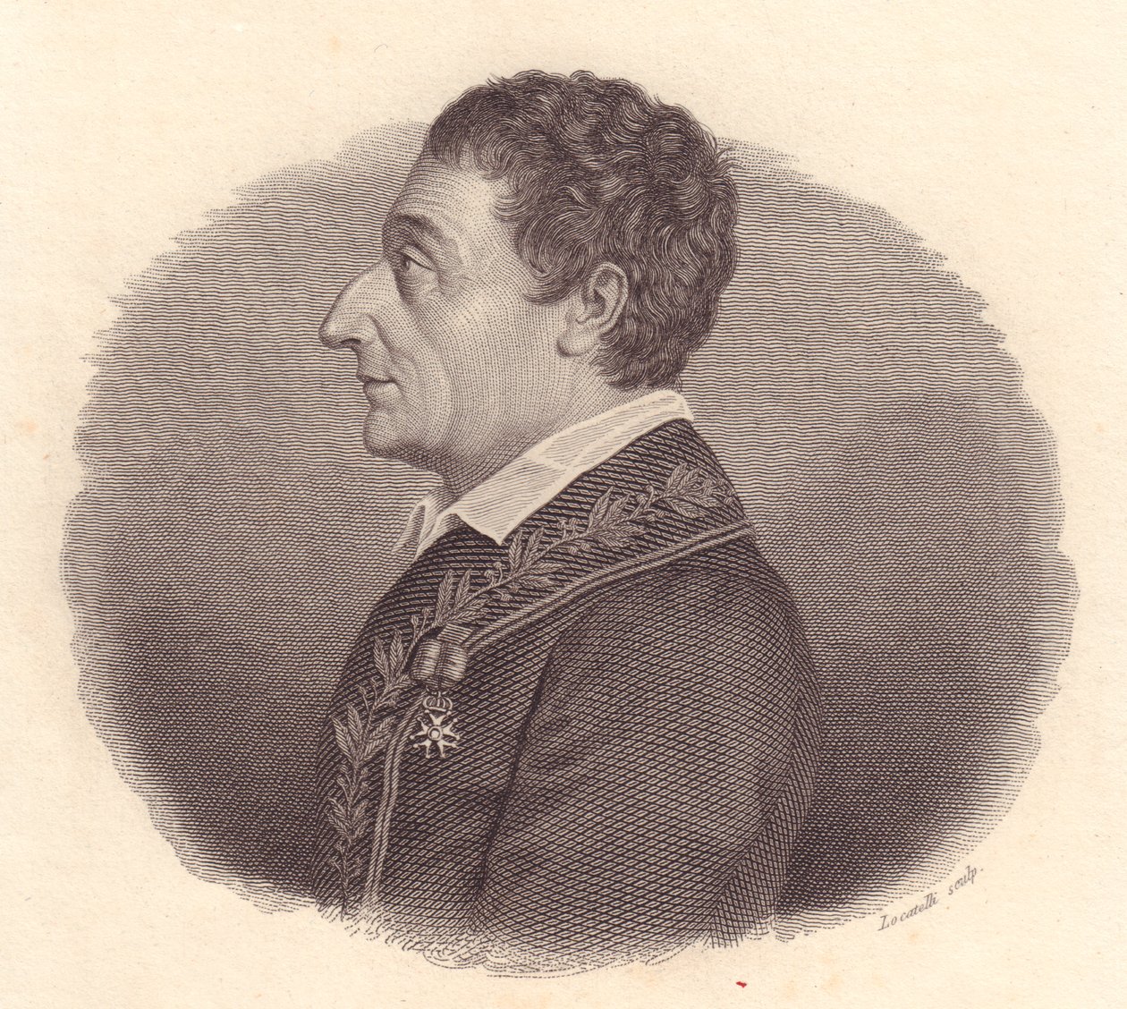 Portret włoskiego matematyka i astronoma Josepha-Louis Lagrange lub Giuseppe Lodovico Lagrangia (1736-1813), miedzioryt Locatelli z medalu autorstwa William M. Timlin