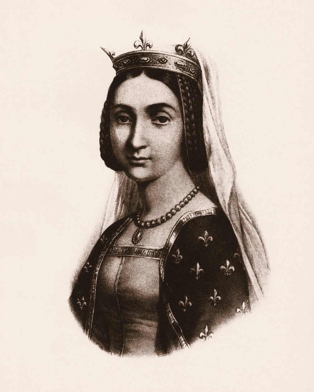 Portret Joanny Francuskiej lub Walezjuszki (1464-1505), królowej Francji, rycina autorstwa Unbekannter Künstler