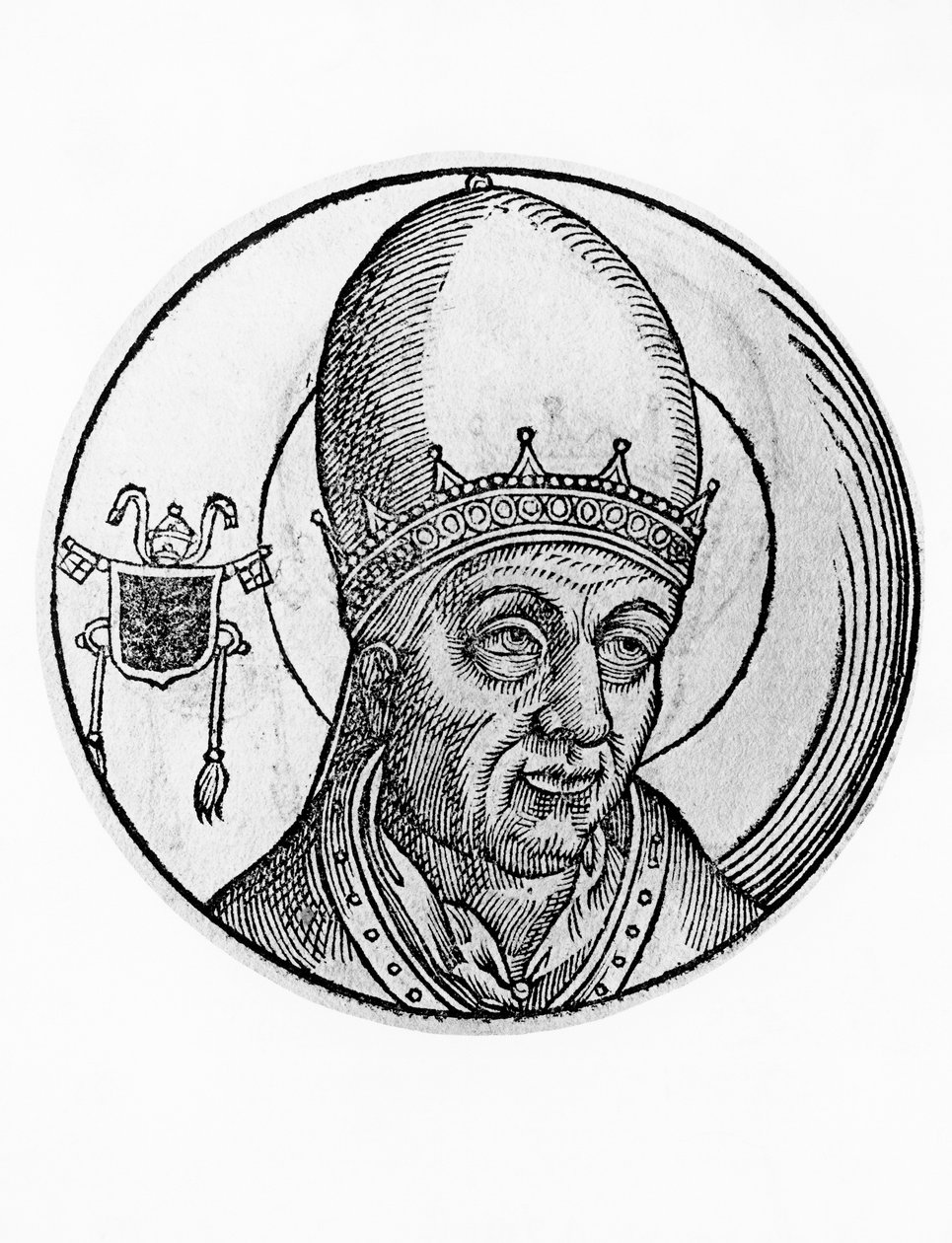 Portret Jana III (zm. 574), 61. papieża Kościoła katolickiego z 561, rycina autorstwa William M. Timlin