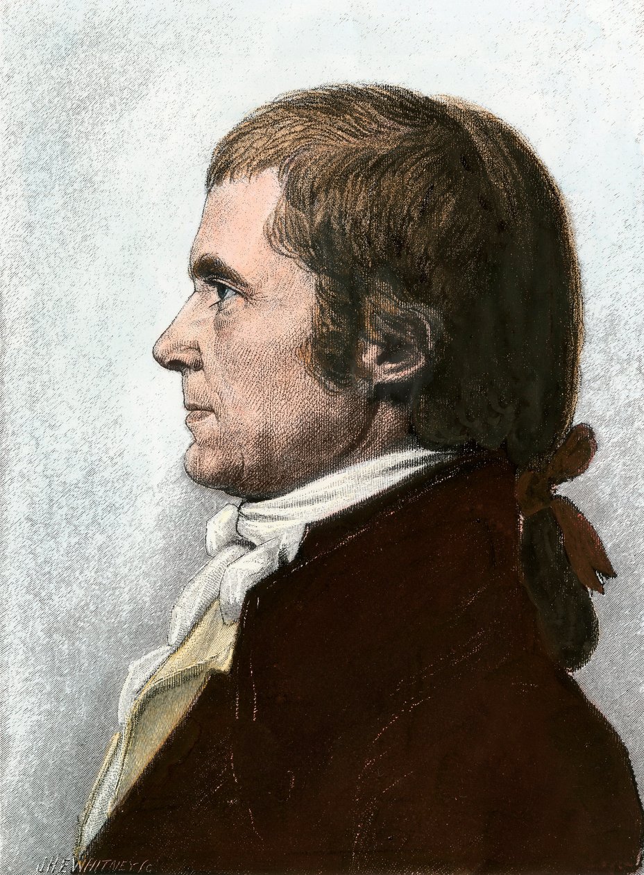Portret Johna Marshalla (1755-1835), amerykańskiego prawnika i męża stanu, prezesa Sądu Najwyższego Stanów Zjednoczonych. Litografia z XIX wieku na podstawie obrazu Charlesa Fevret de Saint Memin (1770-1852). autorstwa Unbekannter Künstler