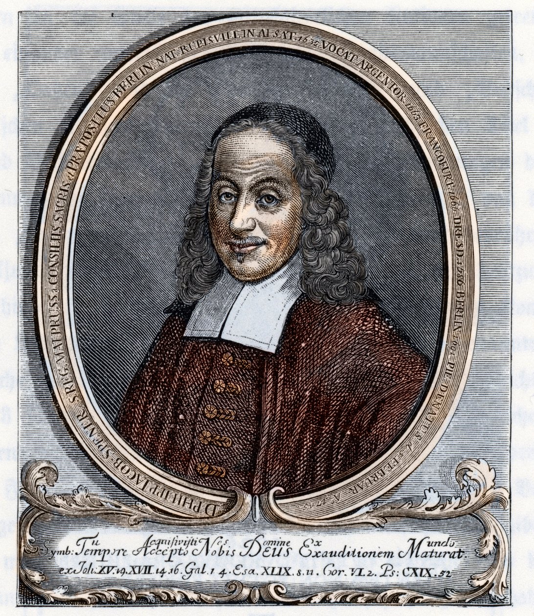 Portret Philippa Jacquesa Spenera (1635-1705) luterańskiego teologa, założyciela pietyzmu (pietyzmu) Rycina z "Germanii" Johannesa Scherra z 1880 r. Kolekcja prywatna autorstwa Unbekannter Künstler