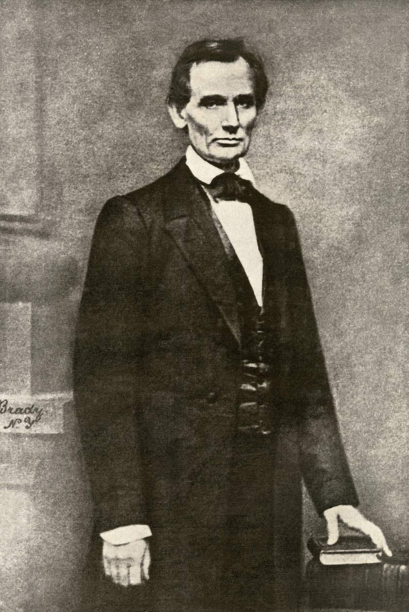 Portret prezydenta Abrahama Lincolna (1809-1865). Reprodukcja fotografii autorstwa Matthew Brady