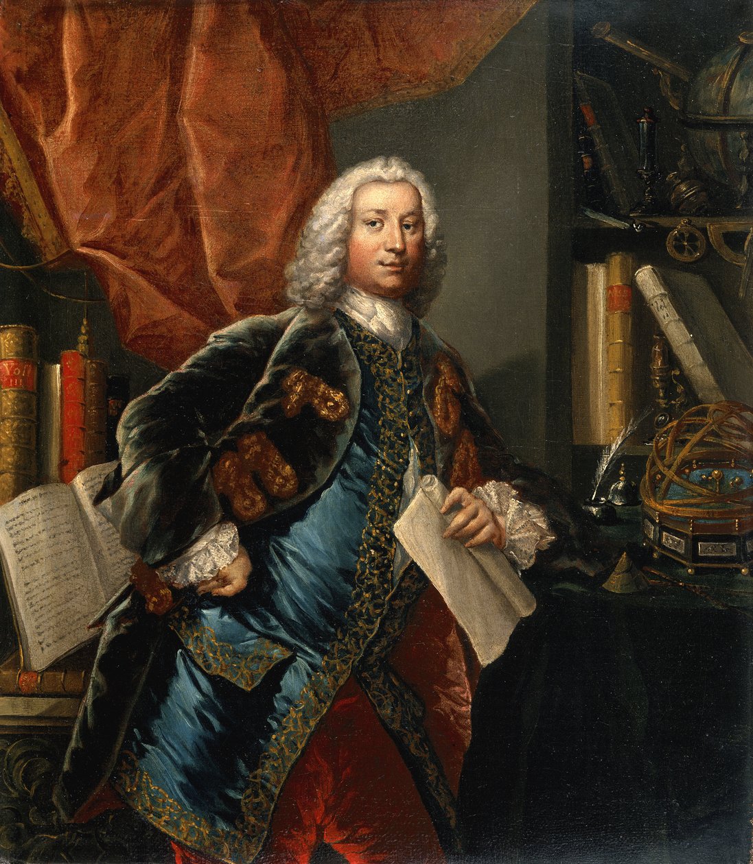Portret dżentelmena w jego gabinecie z instrumentami naukowymi, ok. 1750 autorstwa Unbekannter Künstler