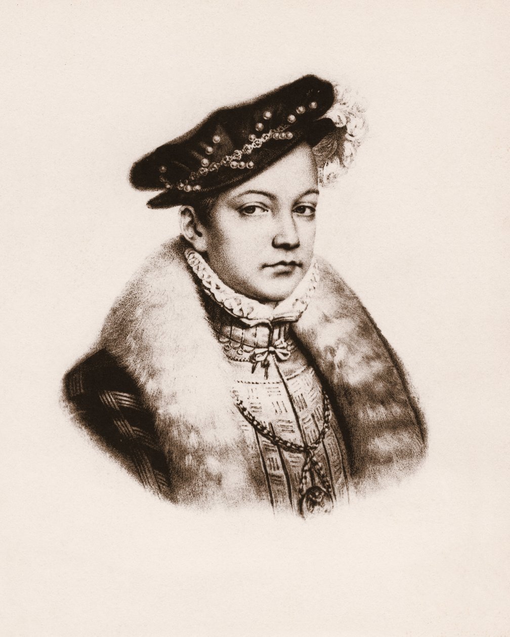 Portret króla Francji Franciszka II (1544-1560) Rycina z XIX wieku autorstwa Unbekannter Künstler