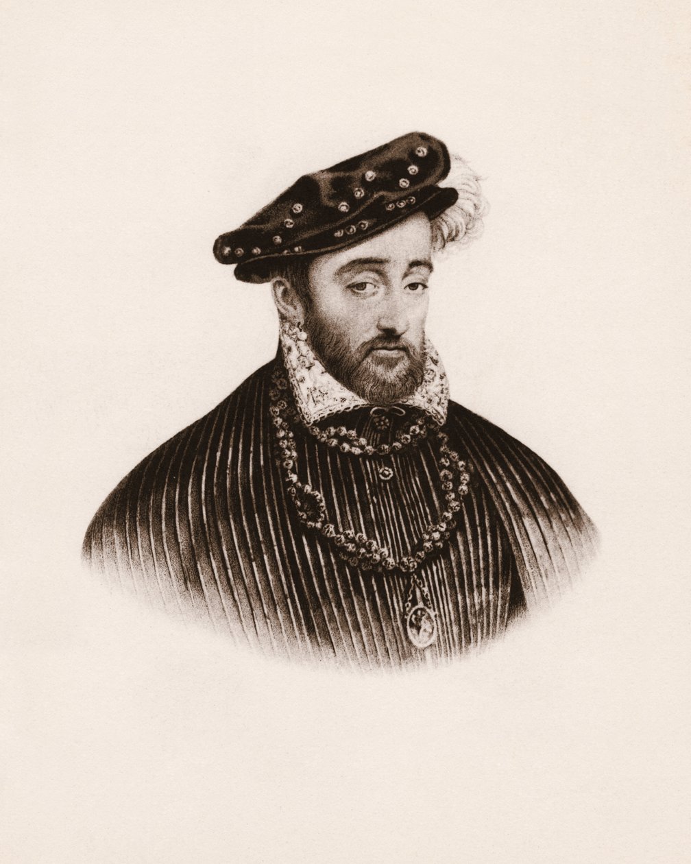Portret króla Francji Henryka II (1519-1559) Rycina z XIX wieku autorstwa Unbekannter Künstler